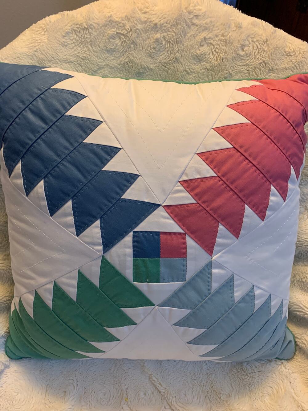Vintage Quilted Throw Pillow 16x16 Cottage Core Country Geometric